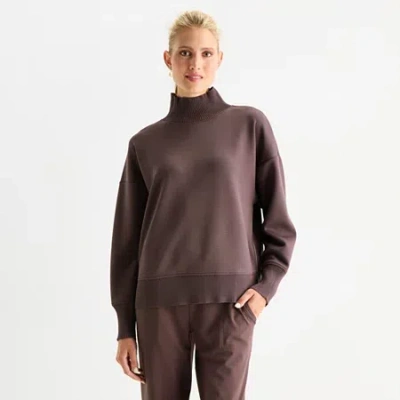 Stylus Womens Long Sleeve Mock Neck Top In Purple
