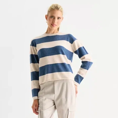 Stylus Womens Crew Neck Long Sleeve Striped Pullover Sweater In Multi