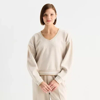 Stylus Womens V Neck Long Sleeve Sweatshirt In Gray