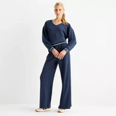 Stylus Womens Wide Leg High Rise Cropped Pant In Blue
