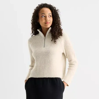 Stylus Womens Mock Neck Long Sleeve Pullover Sweater In Neutral