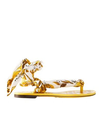 Dolce & Gabbana Printed Flat Sandals In Yellow