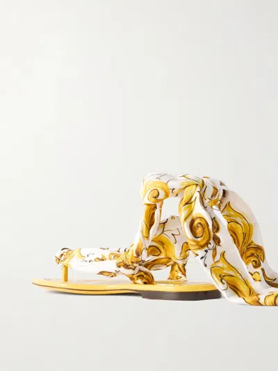 Dolce & Gabbana Printed Flat Sandals In Yellow