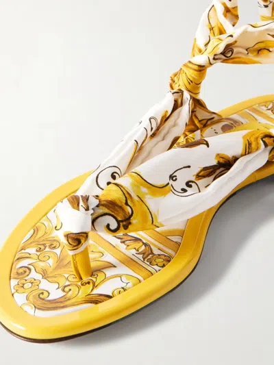 Dolce & Gabbana Printed Flat Sandals In Yellow