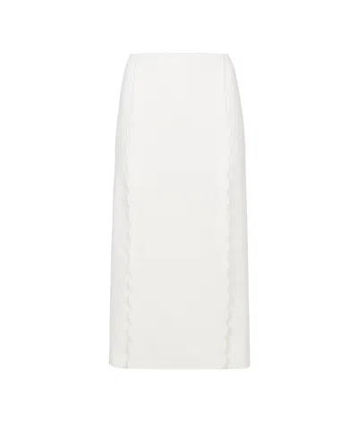 Chloé Scallop Embroidered Wool Straight Skirt In White
