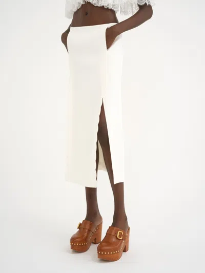 Chloé Scallop Embroidered Wool Straight Skirt In White