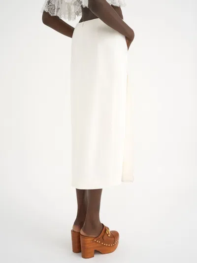 Chloé Scallop Embroidered Wool Straight Skirt In White