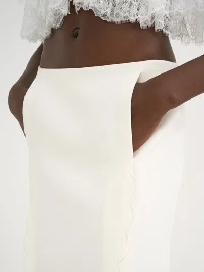 Chloé Scallop Embroidered Wool Straight Skirt In White