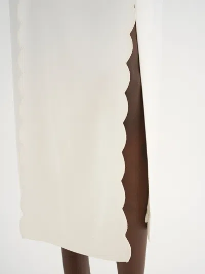 Chloé Scallop Embroidered Wool Straight Skirt In White