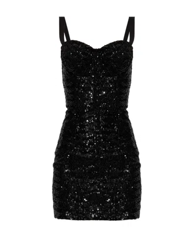 Dolce & Gabbana Sweetheart-neck Sequinned Minidress In Black