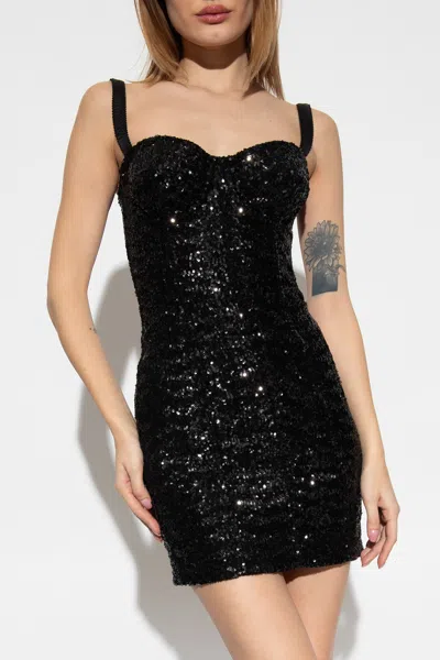 Dolce & Gabbana Sweetheart-neck Sequinned Minidress In Black
