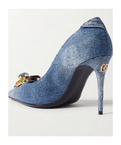 Dolce & Gabbana Crystal-embellished Denim Pumps In Blue