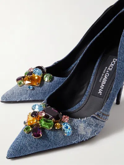 Dolce & Gabbana Crystal-embellished Denim Pumps In Blue