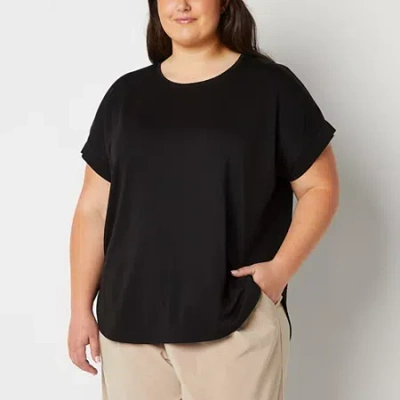Stylus Womens Plus Crew Neck Short Sleeve T-shirt In Black