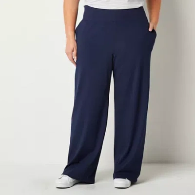 Stylus Womens Plus Wide Leg High Rise Pull-on Pant In Blue