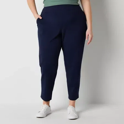Stylus Womens Plus Tapered High Rise Pull-on Pant In Blue