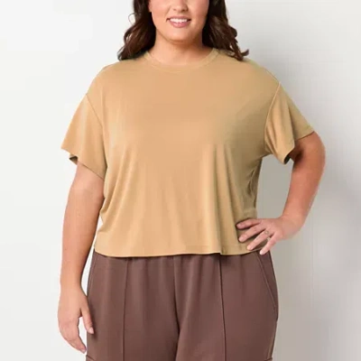 Stylus Womens Plus Crew Neck Short Sleeve T-shirt In Brown