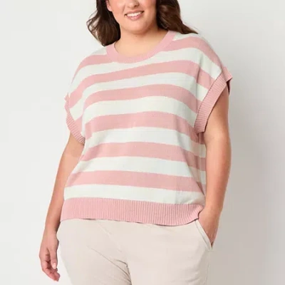 Stylus Plus Womens Crew Neck Short Sleeve Pullover Sweater In Pink