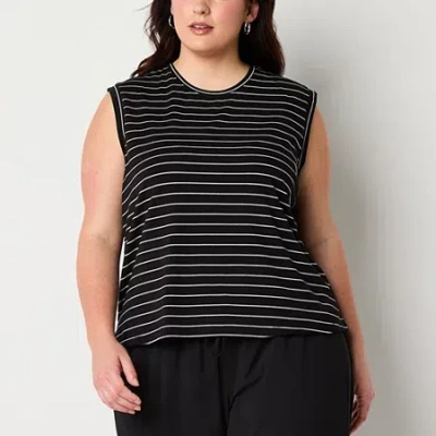 Stylus Womens Plus Crew Neck Sleeveless T-shirt In Black