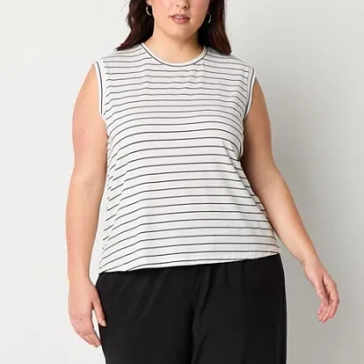 Stylus Womens Plus Crew Neck Sleeveless T-shirt In Multi