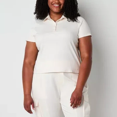 Stylus Womens Plus Short Sleeve Rib Polo Shirt In White