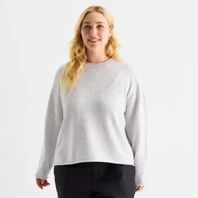 Stylus Plus Womens Crew Neck Long Sleeve Pullover Sweater In Gray
