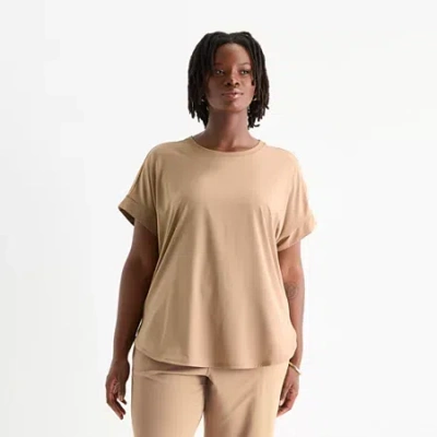 Stylus Womens Plus Crew Neck Dolman Short Sleeve T-shirt In Brown