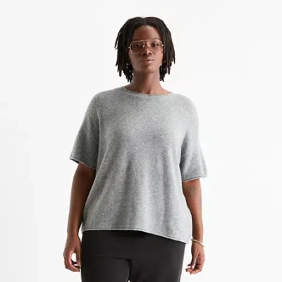 Stylus Plus Womens Crew Neck Short Sleeve Pullover Sweater In Gray