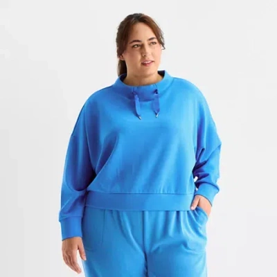 Stylus Womens Plus Funnel Neck Long Sleeve Sweatshirt In Blue