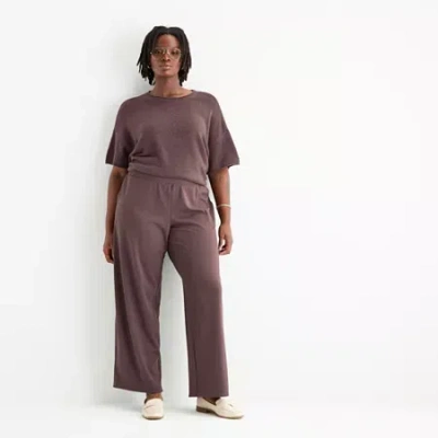 Stylus Womens Plus Wide Leg High Rise Pull-on Pant In Multi