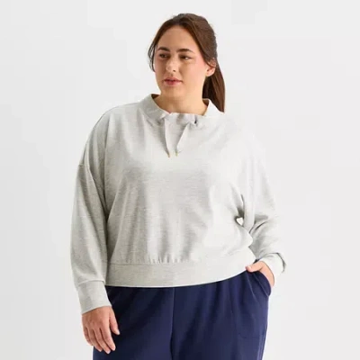 Stylus Womens Plus Funnel Neck Long Sleeve Sweatshirt In Gray