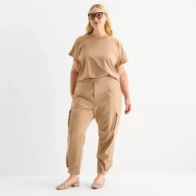 Stylus Womens Plus Cuffed Cargo Pant In Brown