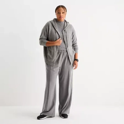 Stylus Womens Plus Wide Leg Mid Rise Trouser In Gray