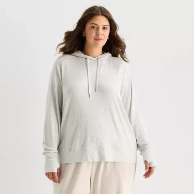 Stylus Womens Plus Hooded Long Sleeve Sweatshirt In Gray