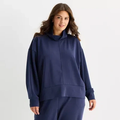 Stylus Womens Plus Funnel Neck Long Sleeve Sweatshirt In Blue