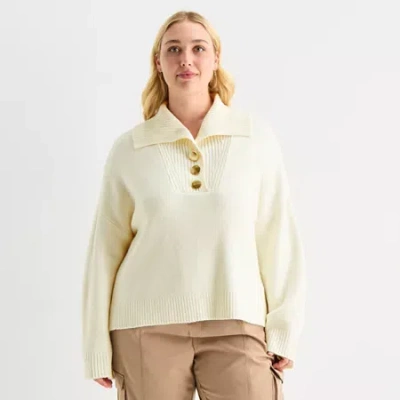 Stylus Plus Womens Long Sleeve Pullover Sweater In White