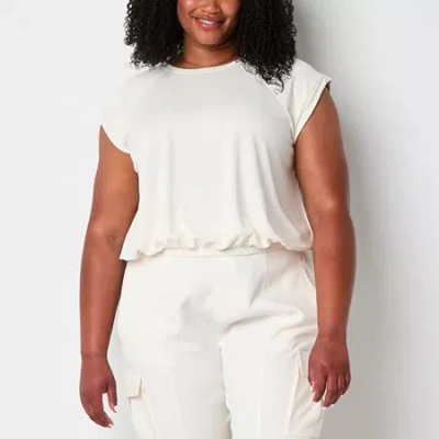 Stylus Womens Plus Crew Neck Short Sleeve T-shirt In Neutral