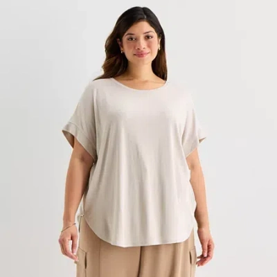 Stylus Womens Plus Crew Neck Short Sleeve T-shirt In Gray