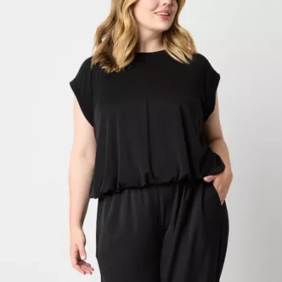 Stylus Womens Plus Crew Neck Short Sleeve T-shirt In Black