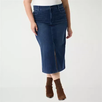 Gloria Vanderbilt Womens Plus High Rise Long Denim Skirt In Blue