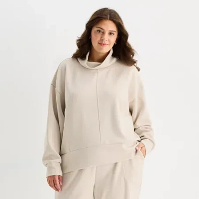Stylus Womens Plus Funnel Neck Long Sleeve Sweatshirt In Gray