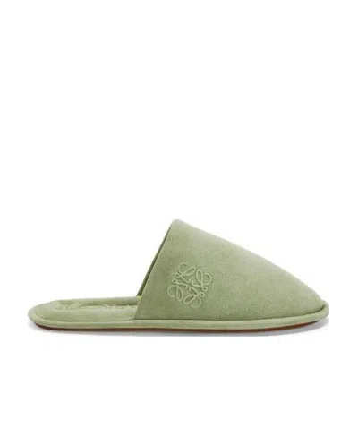 Loewe Suede Sheepskin Slippers In Green