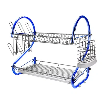 Megachef 16" Two Shelf Dish Rack In Blue