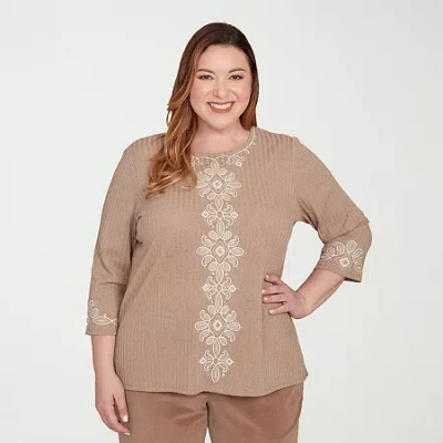 Alfred Dunner Vienna Womens Plus Crew Neck 3/4 Sleeve T-shirt In Multi