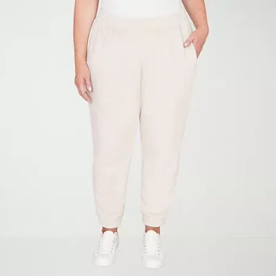 Alfred Dunner Calm Luxe Womens Plus Straight Mid Rise Knit Jogger Pant In White