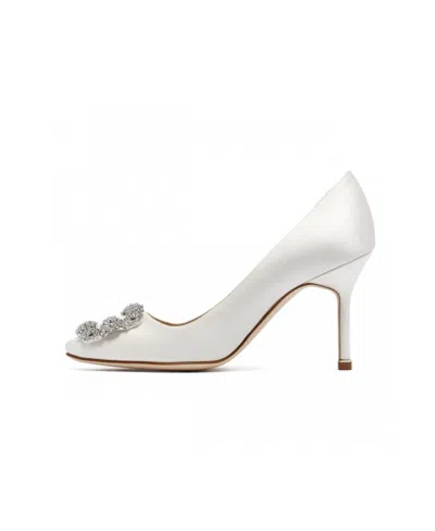Manolo Blahnik Hangisi Embellished Buckle Pumps In White