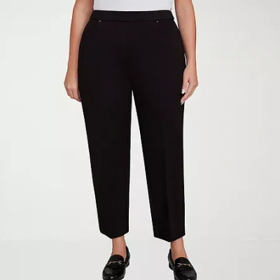 Alfred Dunner Barcelona Womens Plus Short Straight Mid Rise Pull-on Pant In Black