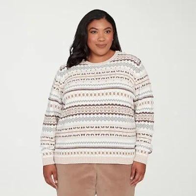 Alfred Dunner Plus Vienna Womens Crew Neck Long Sleeve Striped Pullover Sweater In Multi