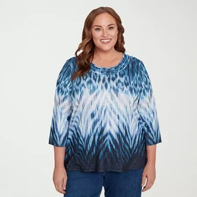 Alfred Dunner Plus Size Classic Ombre Animal Skin Three Quarter Sleeve Top In Blue