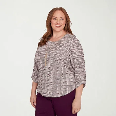 Alfred Dunner Plus Size Urban Legend Textured Shimmer Space Dye Top With Necklace In Blue